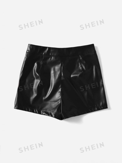 SHEIN LUNE PU Leather Skinny Shorts | SHEIN