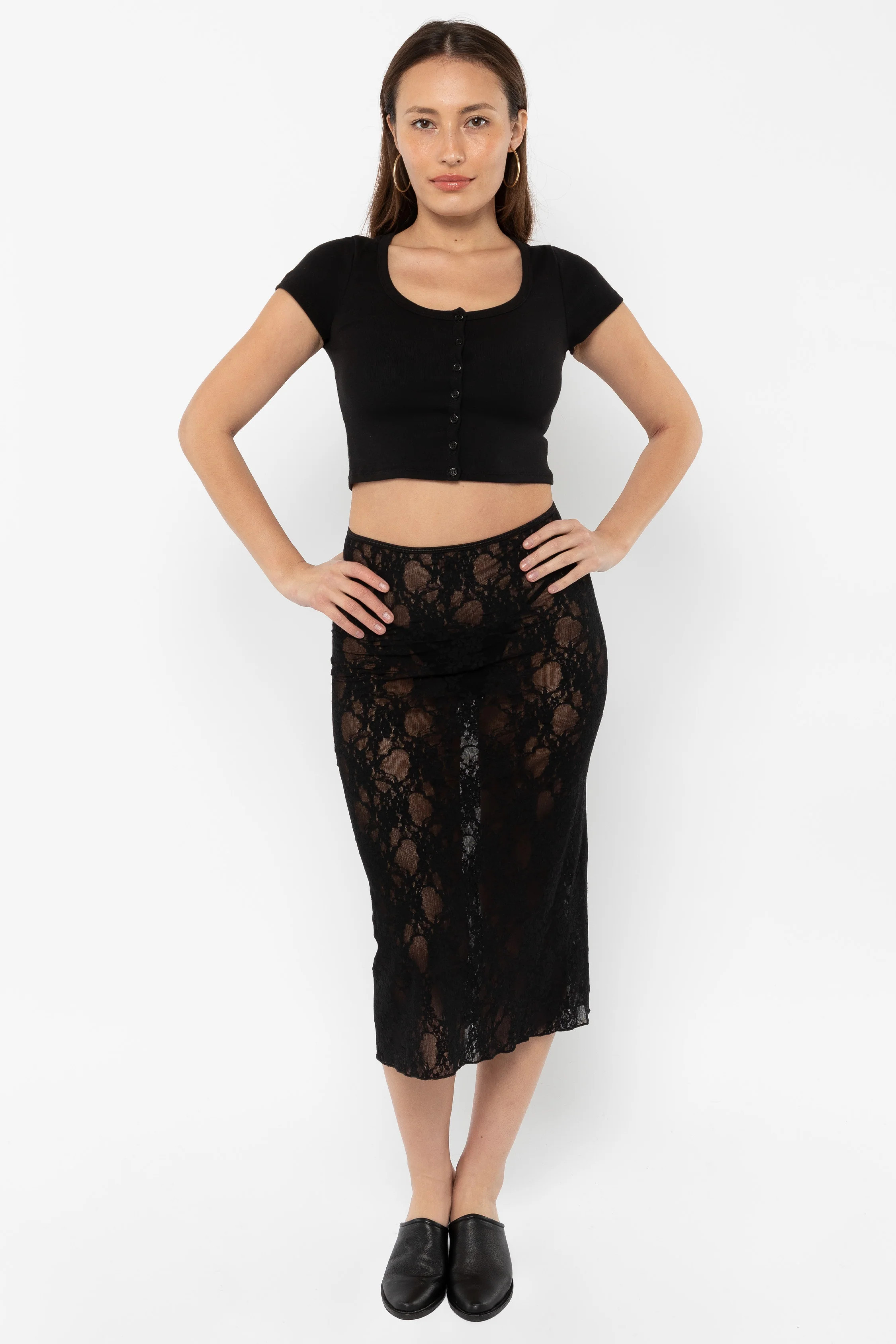 FNS301 - Floral Lace Pencil Skirt - Black / M | Los Angeles Apparel