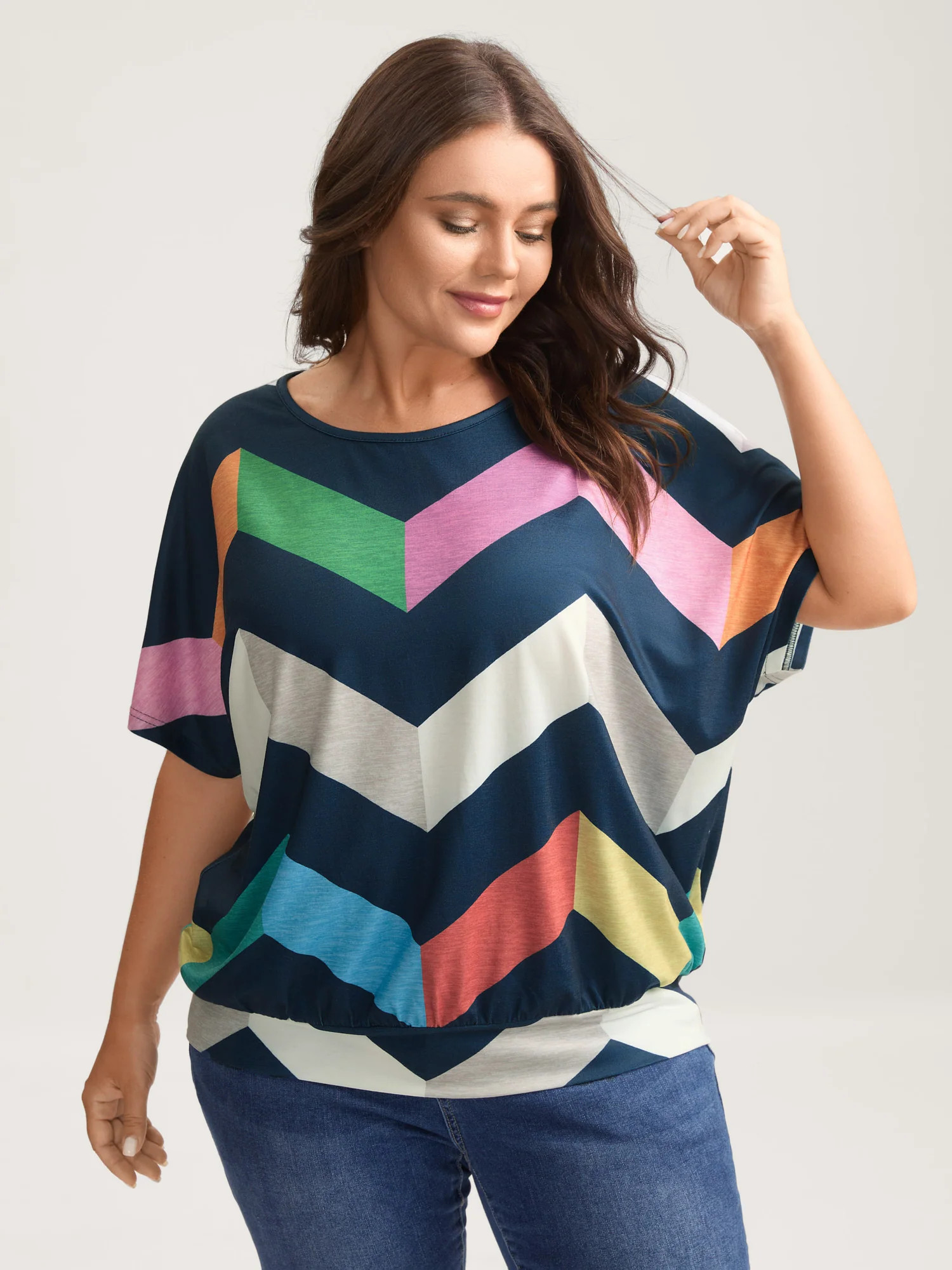 Color Block Wavy Print T-Shirt | Bloomchic