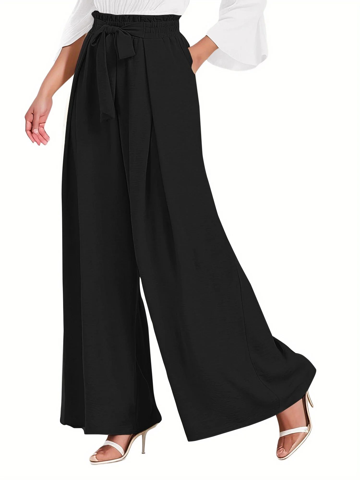 Fantaslook Womens Wide Leg Lounge Pants with Pockets High Waisted Adjustable Tie Knot Loose Casua... | Walmart (US)