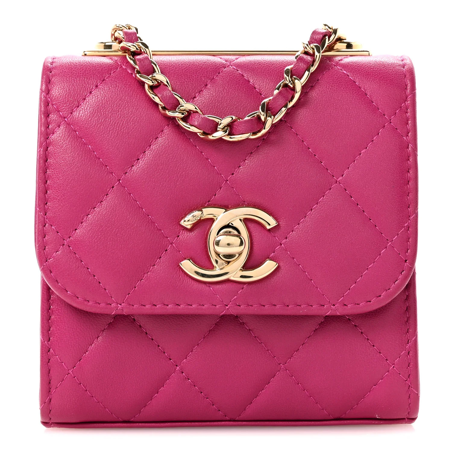 Lambskin Quilted Mini Trendy CC Clutch With Chain Fuchsia | FASHIONPHILE (US)