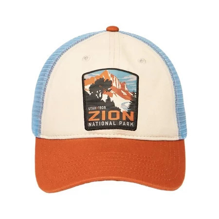 Zion National Park Utah Men s Retro Vintage 1909 Stitch Patch Trucker Hat Cap (Cream/Blue/Burnt Orange) | Walmart (US)