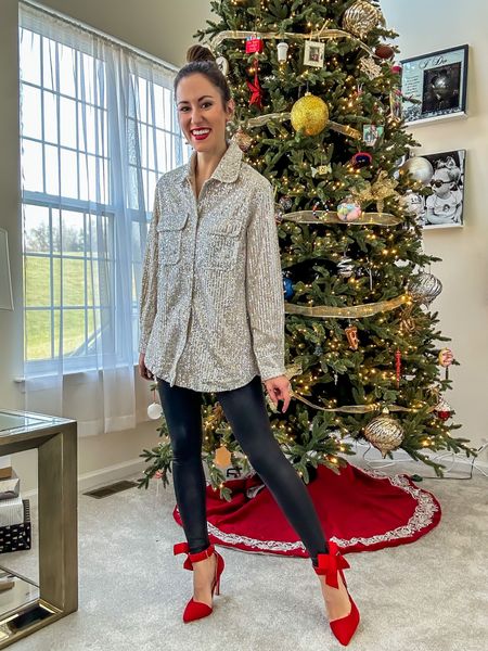 Holiday outfit inspiration! Gold Sequin button up with faux leather leggings (under $16!!!!) and the classiest red bow heels ❤️

Christmas party outfit // holiday party // New Years party outfit

#LTKstyletip #LTKHoliday #LTKSeasonal