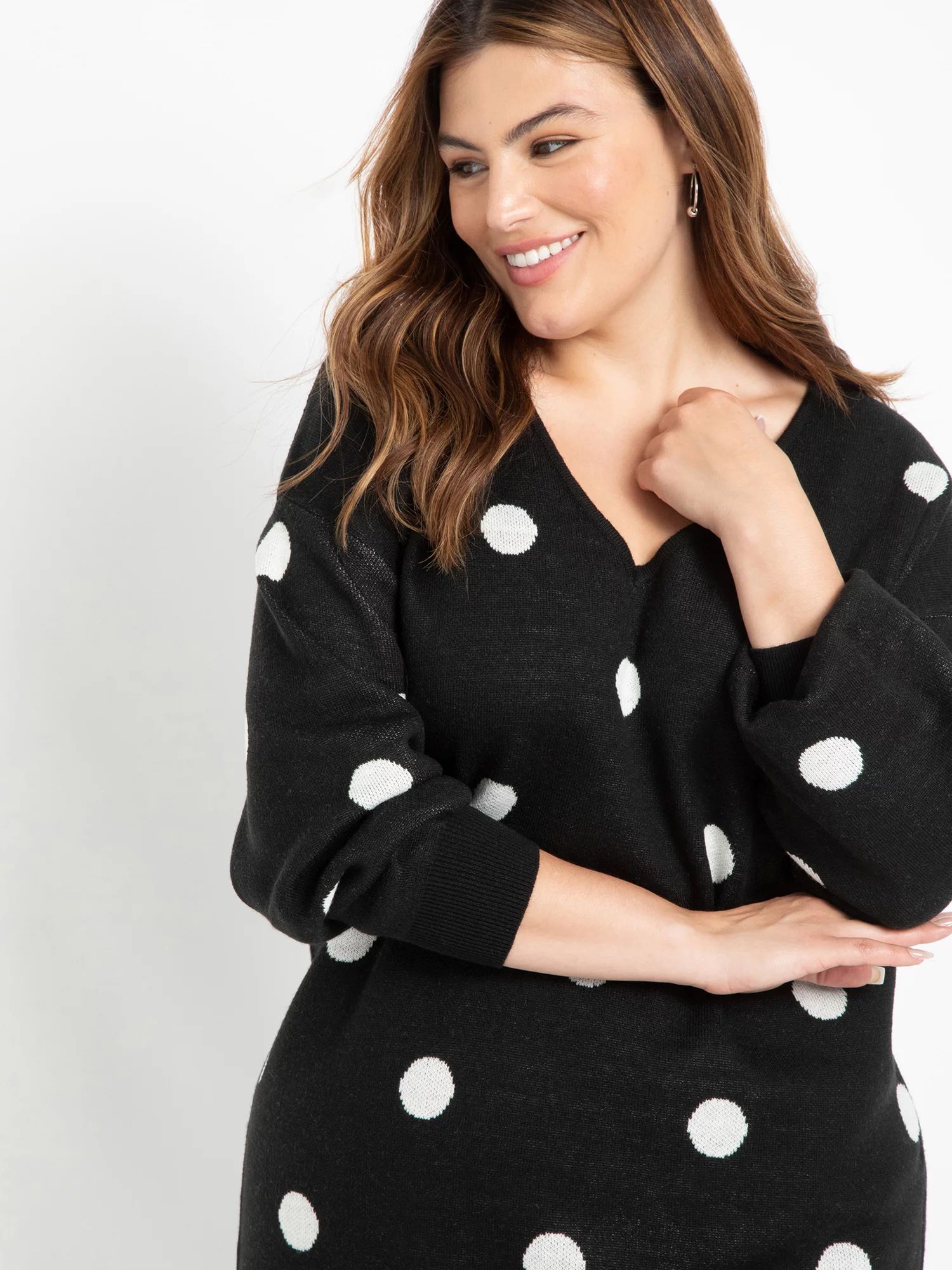 ELOQUII Elements Women's Plus Size Polka Dot Tunic Sweater | Walmart (US)