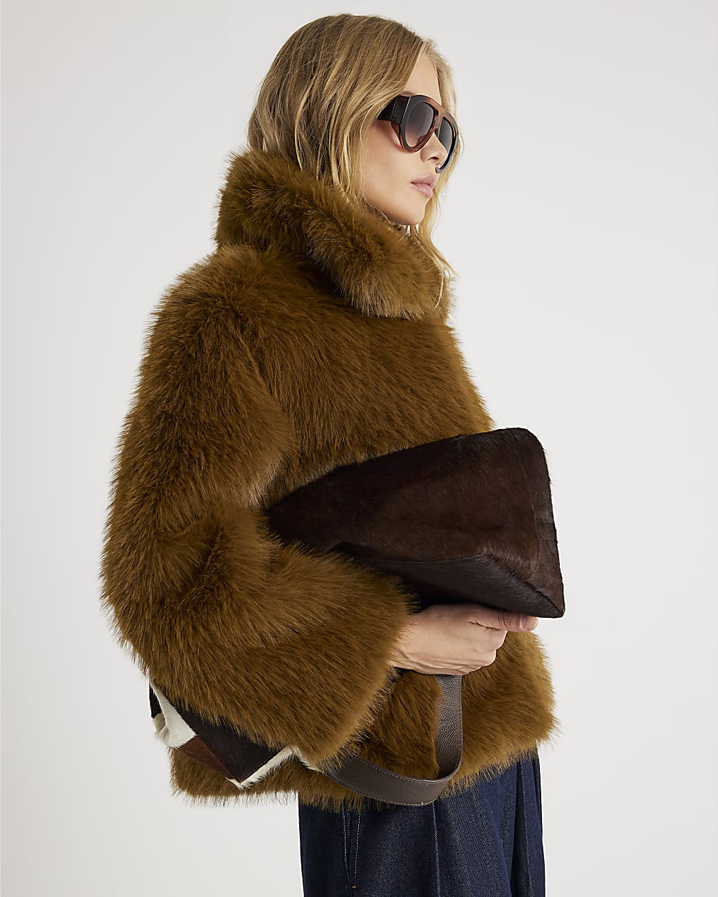 Green Faux Fur Collared Jacket | River Island UK & IE