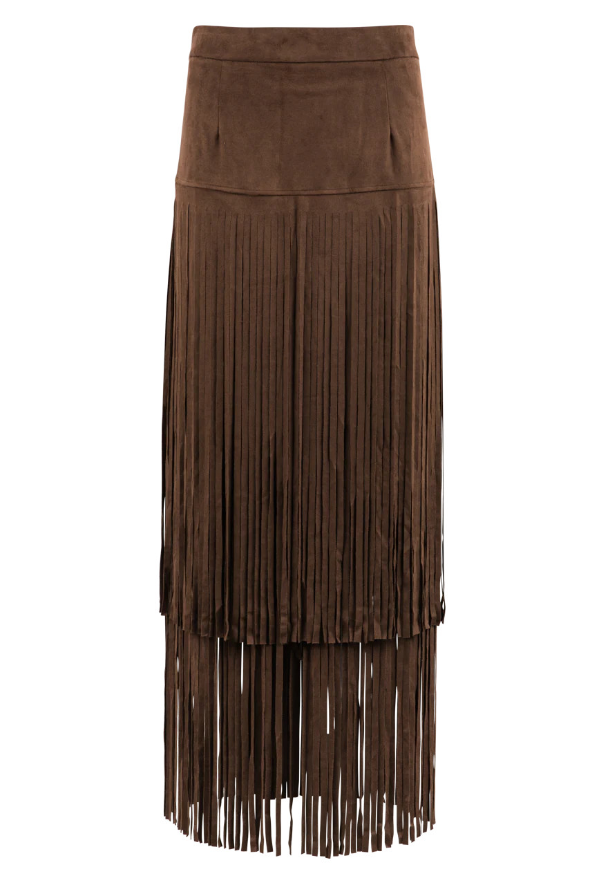 Pinto Ranch Faux Suede Long Fringe Western Skirt | Pinto Ranch | Pinto Ranch