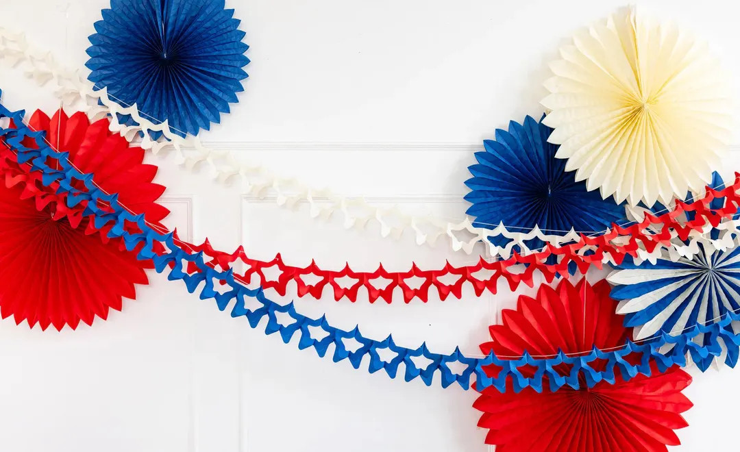 Red, White, and Blue Star Tissue Garland Set | 4th of July Banner, Patriotic Banner, Summer Birth... | Etsy (US)