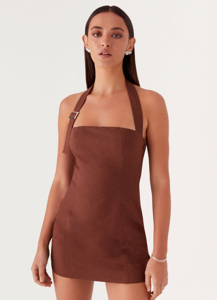 Julianna Linen Mini Dress - Chocolate | Peppermayo (Global)
