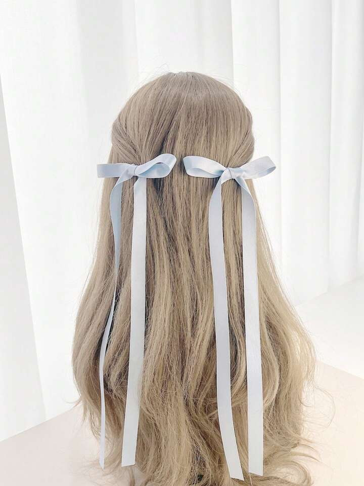 2pcs Simple & Versatile Bowknot Ribbon Hair Clip With Long Tail | SHEIN