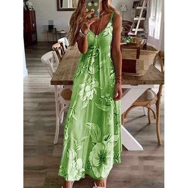 Women Vintage Floral Sundress Flower Print Sleeveless Beach Dress - Walmart.com | Walmart (US)
