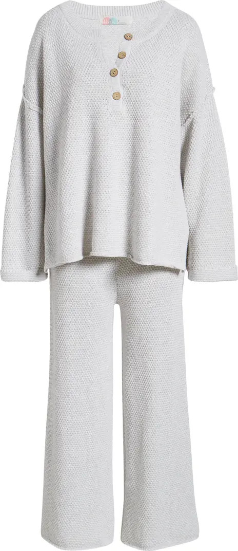 free-est Hailee Waffle Stitch Long Sleeve Top & Wide Leg Pants Knit Set | Nordstrom