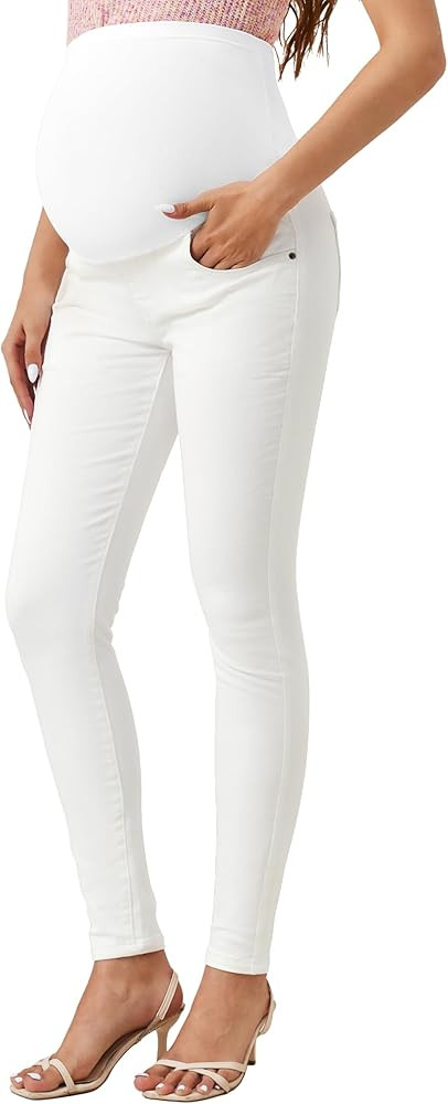 PACBREEZE Women's Maternity Jeans Over The Belly Slim Stretchy High Waist Denim Skinny Pants with... | Amazon (US)