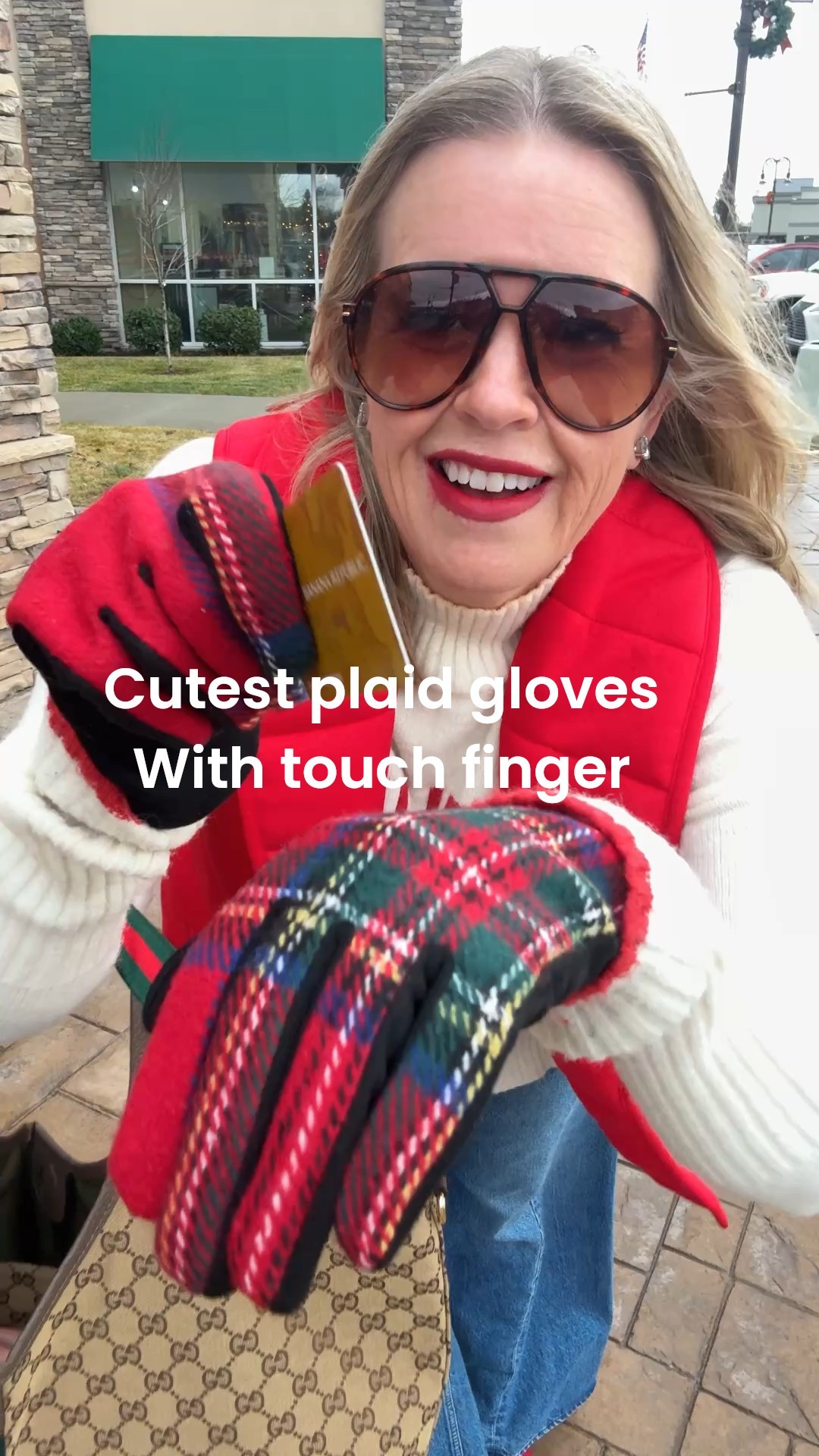 Tartan plaid touch finger gloves
Several colors available 

Spanx red vest tts 

Affordable sunglasses 
I can’t stop wearing 

#LTKOver40 #LTKGiftGuide #LTKFindsUnder50