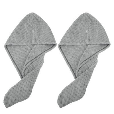 Unique Bargains Soft Hair Towel Wrap Drying Cap Coral Fleece for Wet Long Thick Curly Hair Gray 9.84x27.56 Inch 2 Pcs | Target