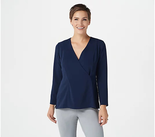 Linea by Louis Dell'Olio Wrapover Pullover Blouse | QVC