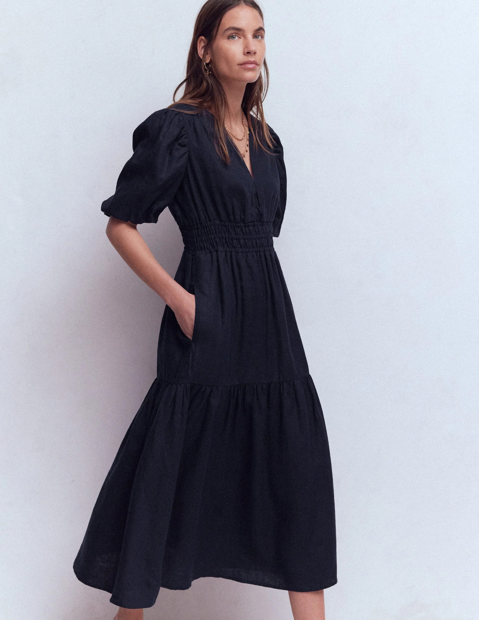 Irene Linen Midi Dress-Navy | Boden (US)