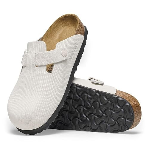 Birkenstock Boston Clog, Embossed Suede, Cork Footbed, EVA Sole, Adjustable Strap, 1025252 - Corduroy Antique White | Amazon (US)