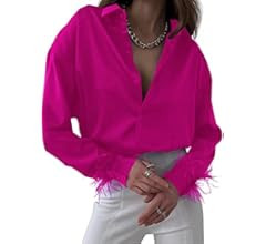 LYANER Women's Satin Silk Collar Button Down Feather Cuff Long Sleeve Blouse Shirt Top | Amazon (US)