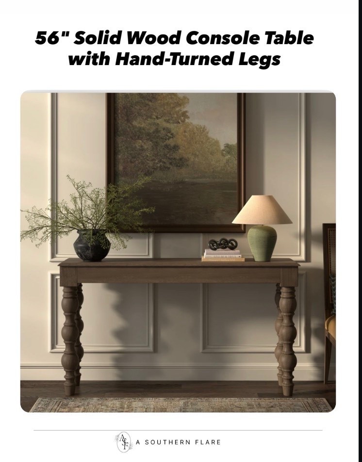 56" Solid Wood Console Table with Hand-Turned Legs