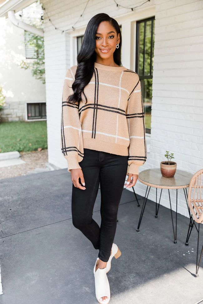 Classic Beauty Brown Plaid Sweater | The Pink Lily Boutique