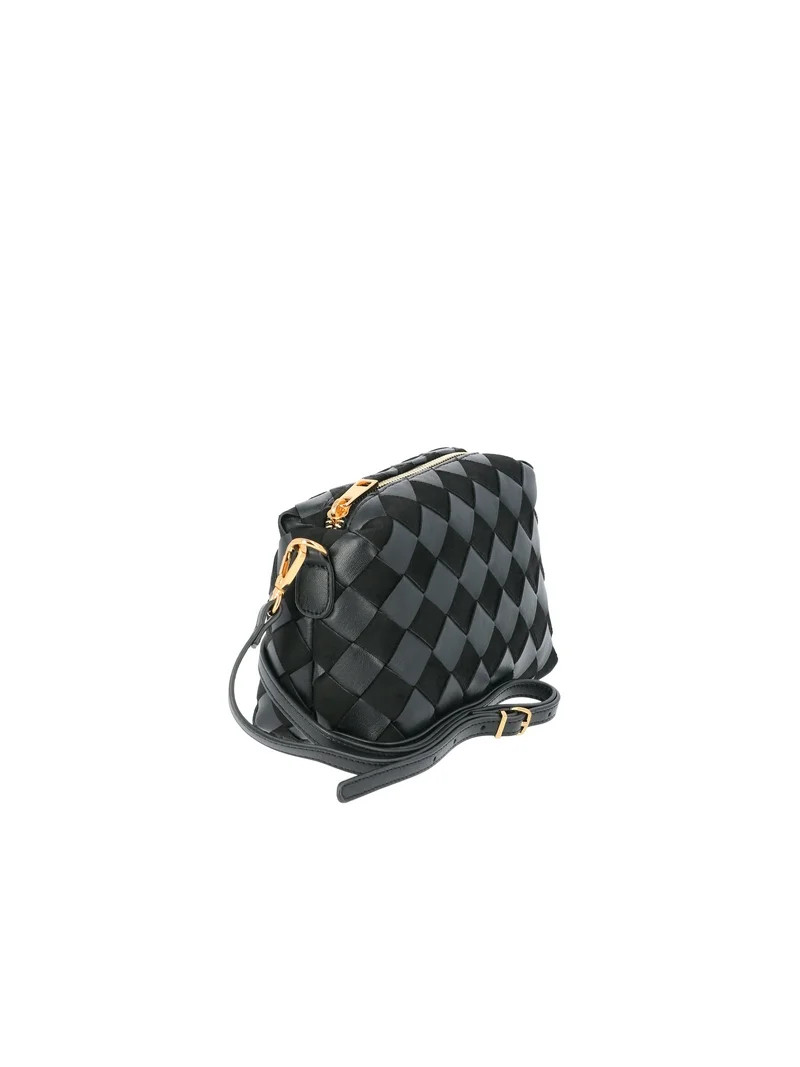 Time and Tru Women's Faux Leather and Suede Woven Camera Crossbody Bag, Black | Walmart (US)