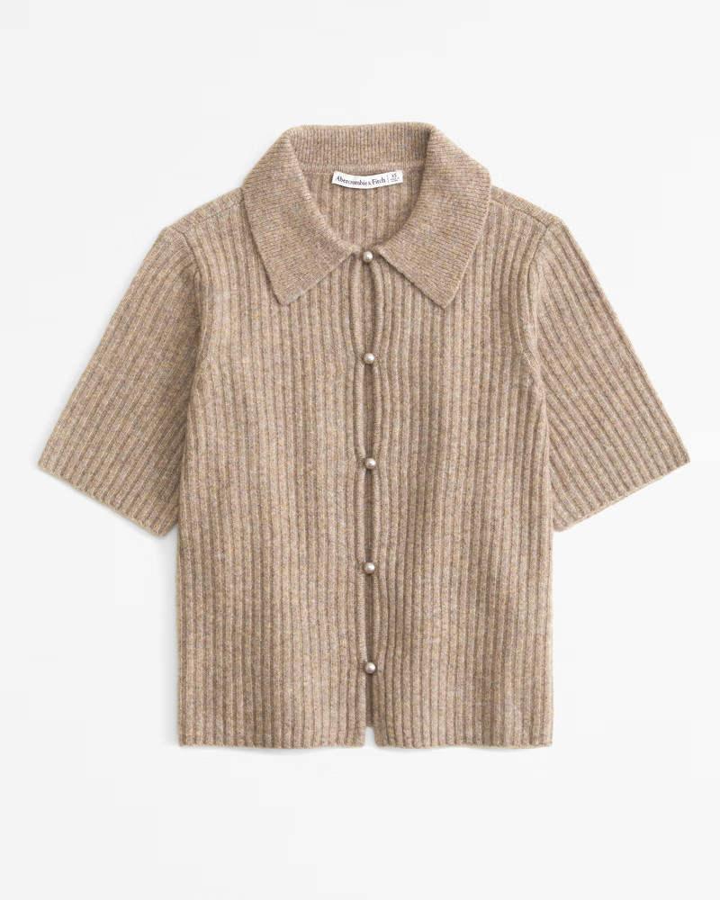 Short-Sleeve Pearl Button Collared Cardigan | Abercrombie & Fitch (US)