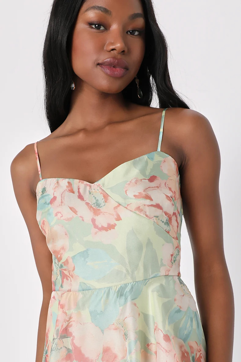 Darling Aesthetic Green Floral Print Tiered Midi Dress | Lulus