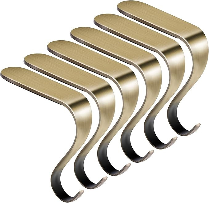 URATOT 6 Pieces Bronze Christmas Stocking Holder Metal Mantel Stockings Hangers Christmas Stockin... | Amazon (US)