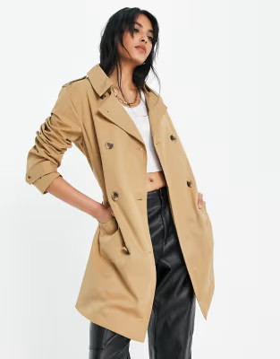 Vila trench coat with tie waist in camel | ASOS (Global)