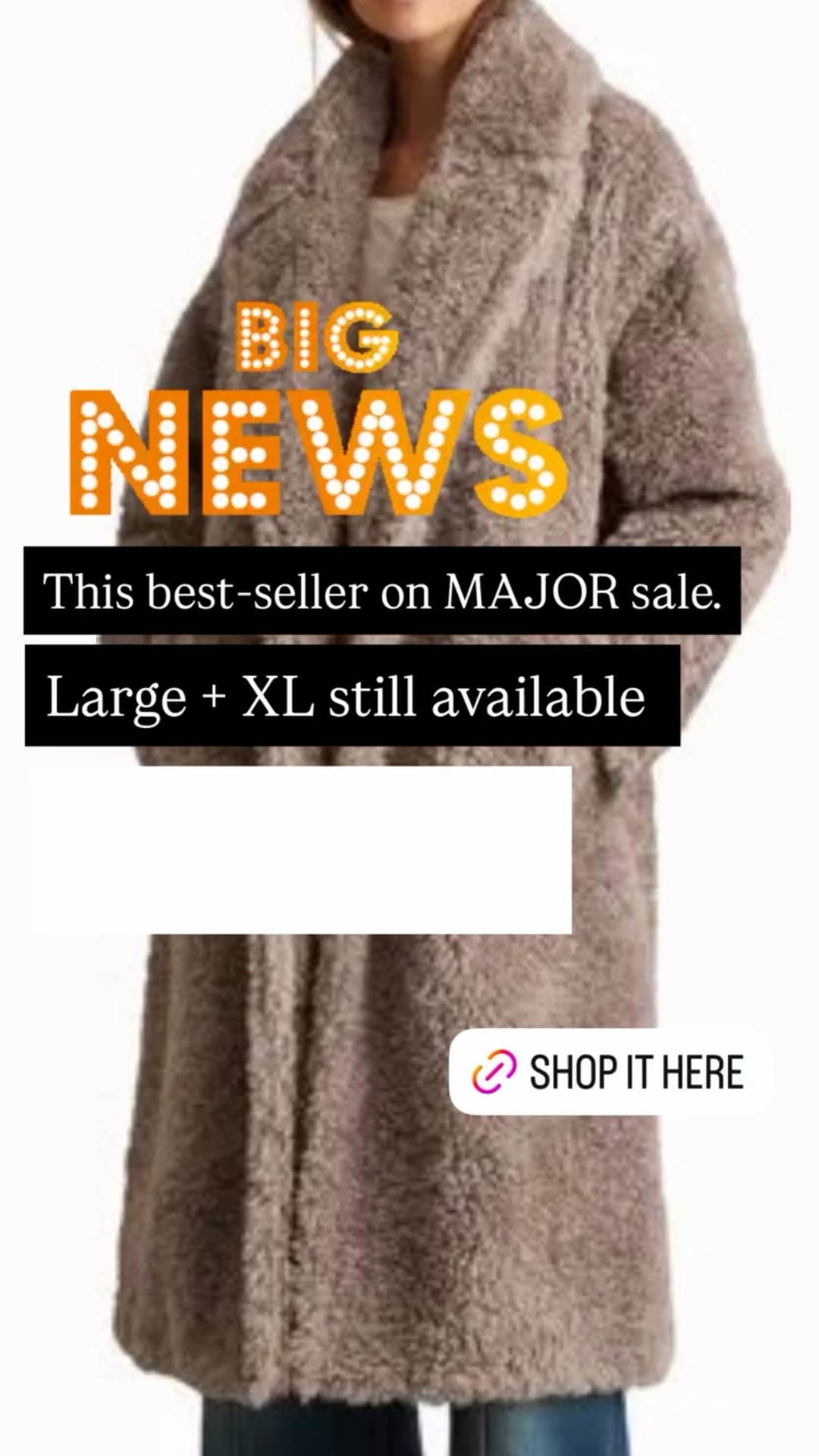 Large + XL still available 
 This best-seller on MAJOR sale. Perfect way to style January!