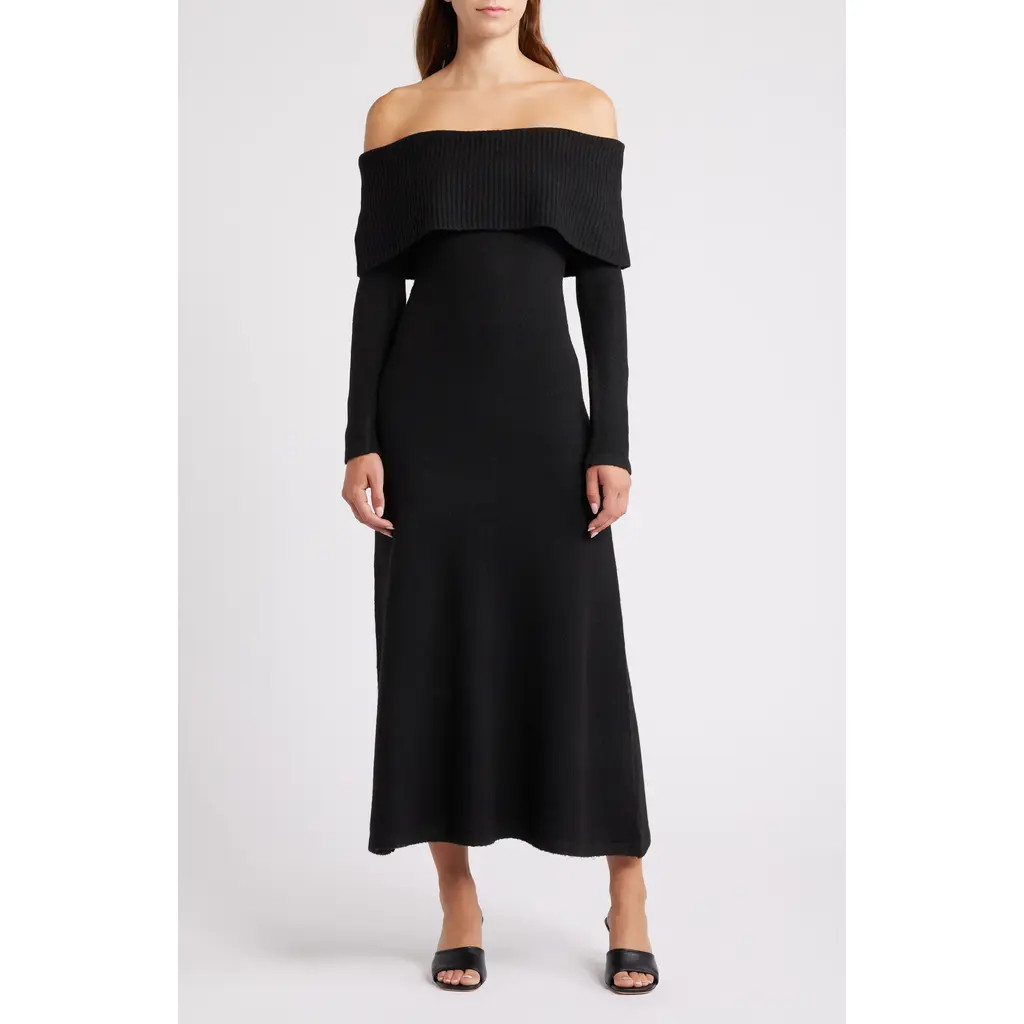 MOON RIVER Off the Shoulder Long Sleeve Knit Dress in Black at Nordstrom, Size Medium | Nordstrom