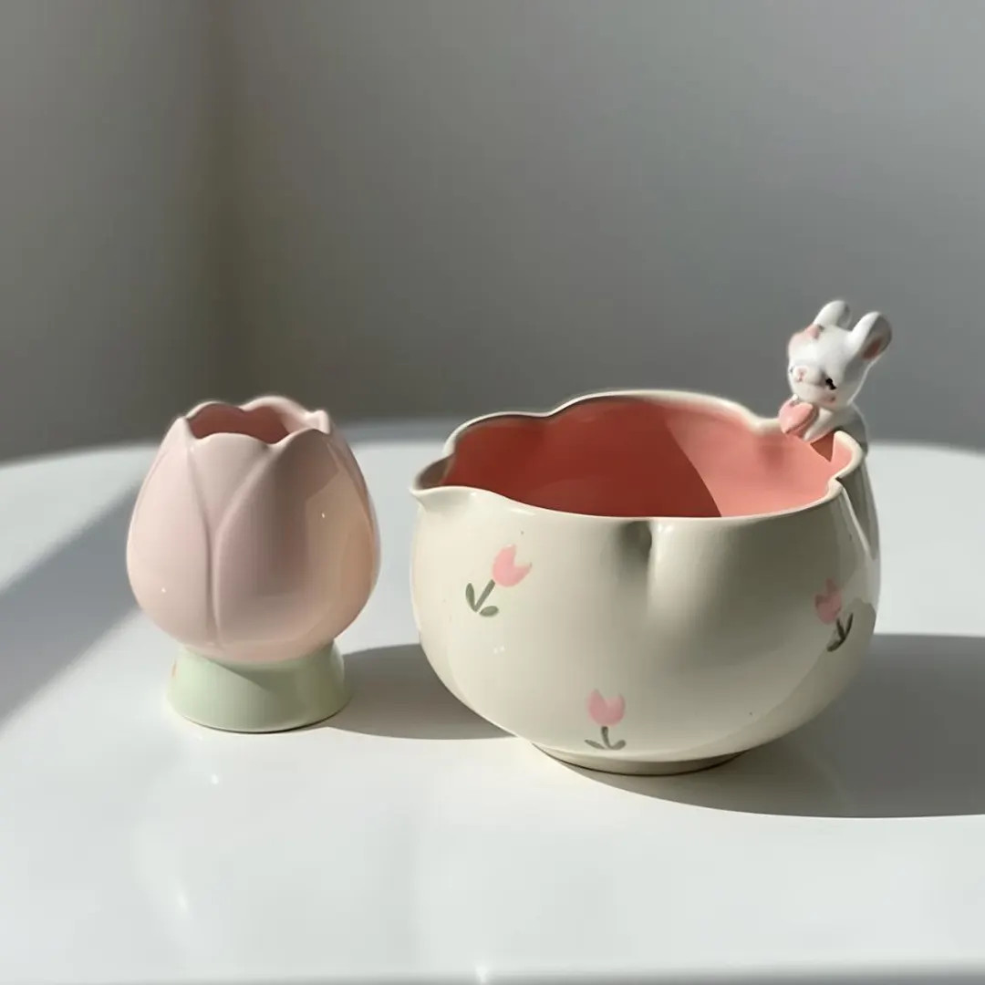 Handmade Bunny & Tulip Ceramic Matcha Set | Kawaii Cottagecore Tea Bowl - Etsy | Etsy (US)