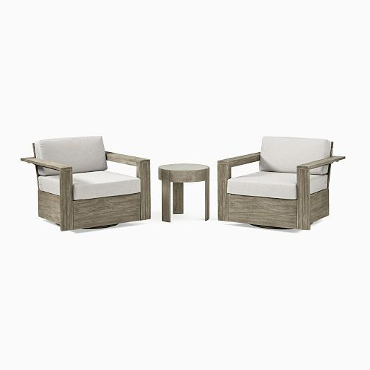 Portside Wood Outdoor Swivel Chairs & Round Side Table Set | West Elm (US)