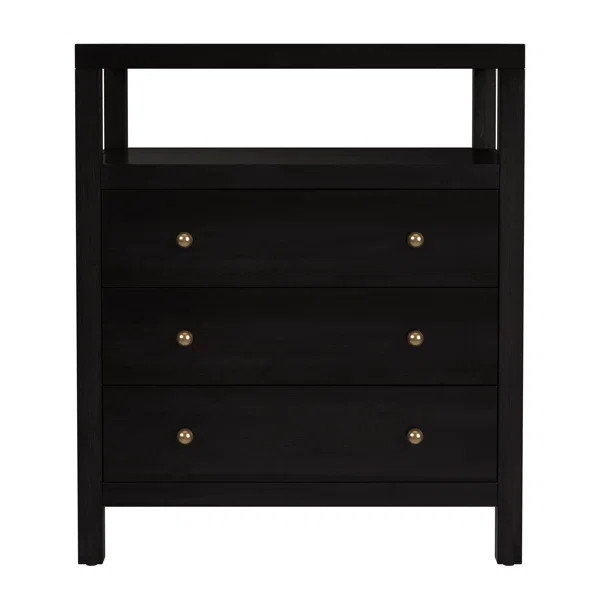 Celine 27 in. W Rectangular Wood 3 Drawer Tall Nightstand with Open Shelf on Top | Wayfair North America