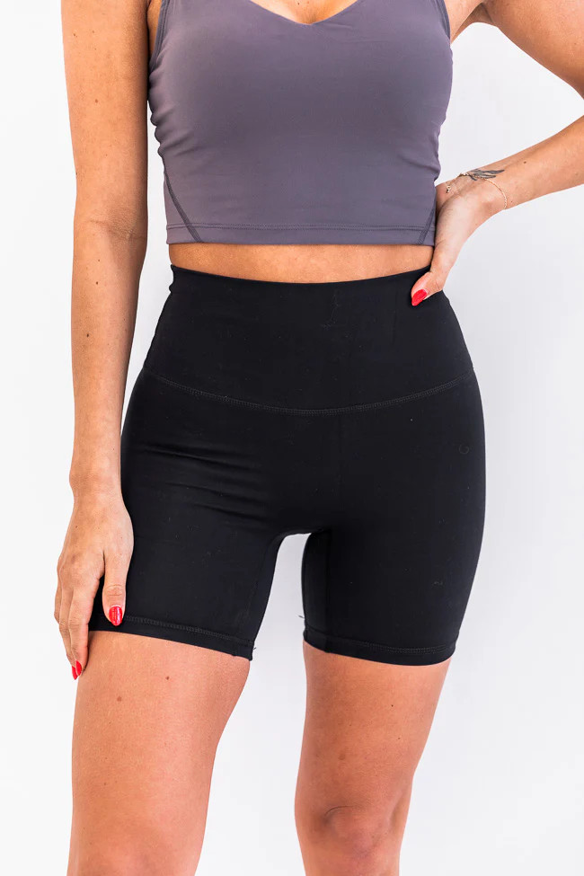Slow Your Pace Black Mid Length Biker Shorts | Pink Lily