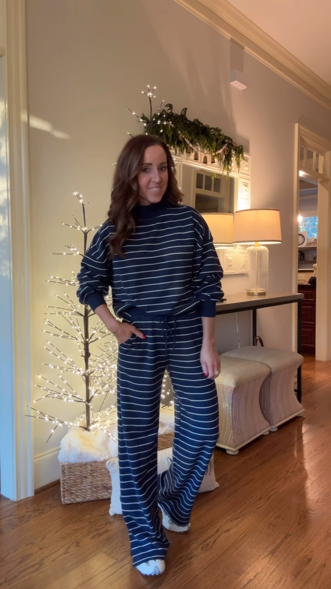 Matching stripe set. Matching sweat set. Lou & Grey. 
Top XS. Pants XXS. 

#LTKPetite #LTKOver40 #LTKSeasonal
