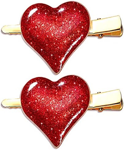 Valentine’s Day Heart Hair Clips for Women Rhinestone Glitter Enamel Hearts Hairpins Sweet Love... | Amazon (US)
