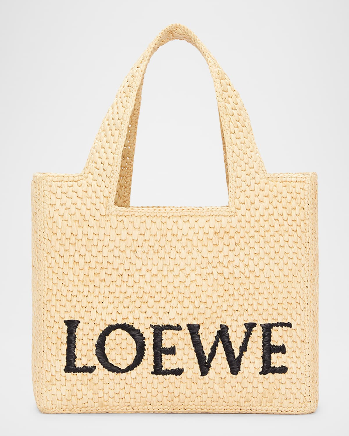 x Paula's Ibiza Font Logo Small Tote Bag in Raffia | Neiman Marcus
