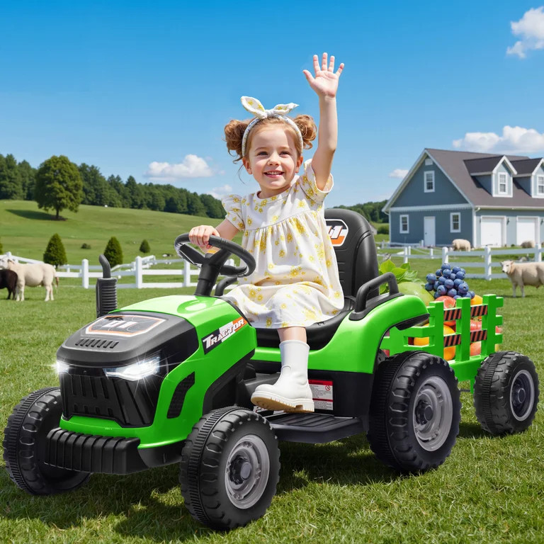 Joyracer 24 Volt Ride on Toys, Ride on Tractor w/ Tiltable & Detachable Trailer, 2x200W Power Car... | Walmart (US)