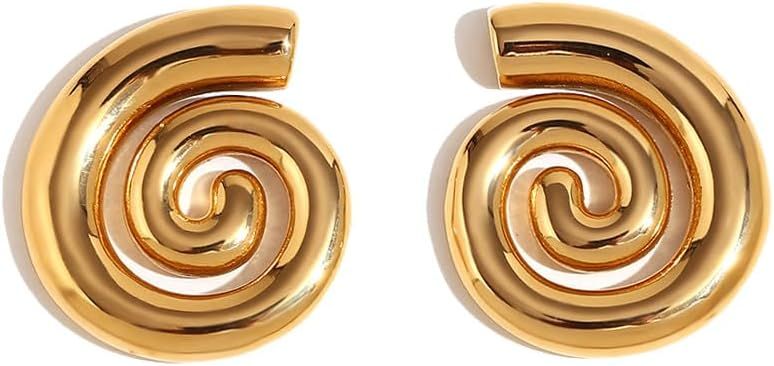Niaspi Swirl Spiral Stud Earrings for Women Girls 18K Gold Plated Stainless Steel Round Spiral Co... | Amazon (US)