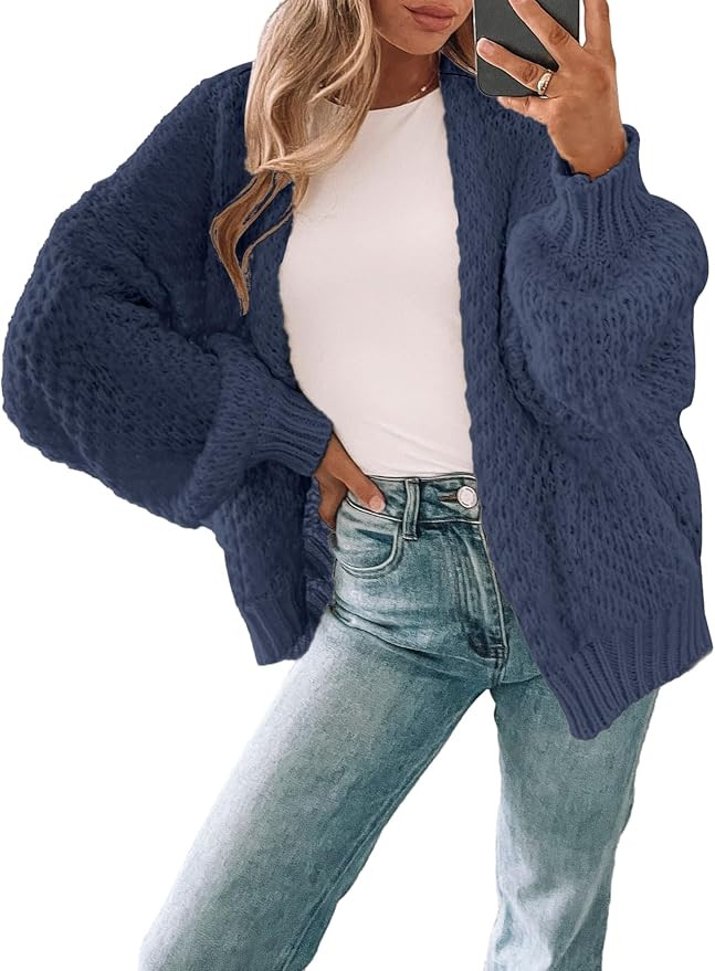 Womens Slouchy Chunky Oversized Waffle Knit Cardigan Sweater | Lantern Sleeve,Rib Cuff,Durable An... | Amazon (US)