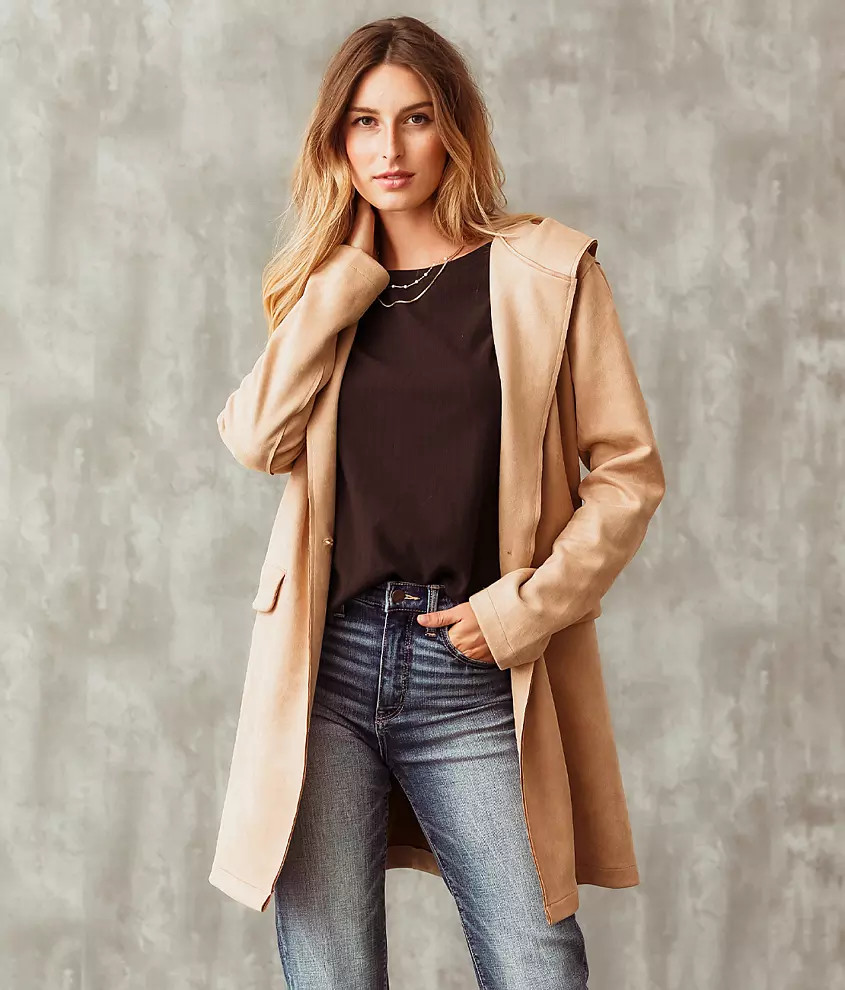 Faux Suede Hooded Jacket | Buckle