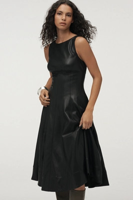 By Anthropologie Faux Leather A-Line Midi Dress | Anthropologie (US)