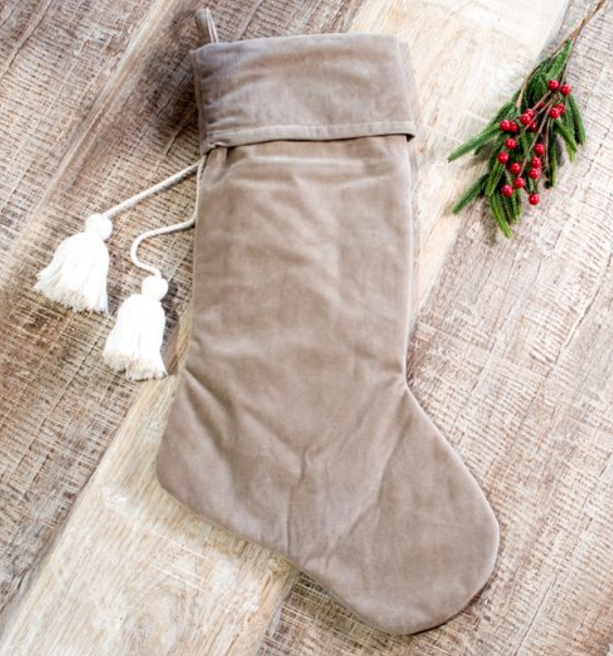 22" Latte Velvet Stocking | Fiddle & Fig