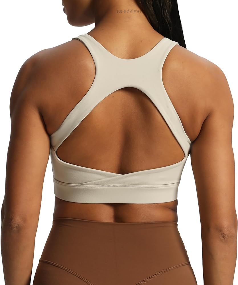 Aoxjox Women's Workout Sports Bras High Impact Fitness Backless Padded Training Gym Khloe Bra Yog... | Amazon (US)