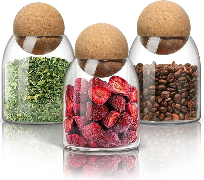 ComSaf Glass Storage Container with Ball Cork, 16 OZ Small Glass Jar with Cork Lids, 3 Pack Candy... | Amazon (US)
