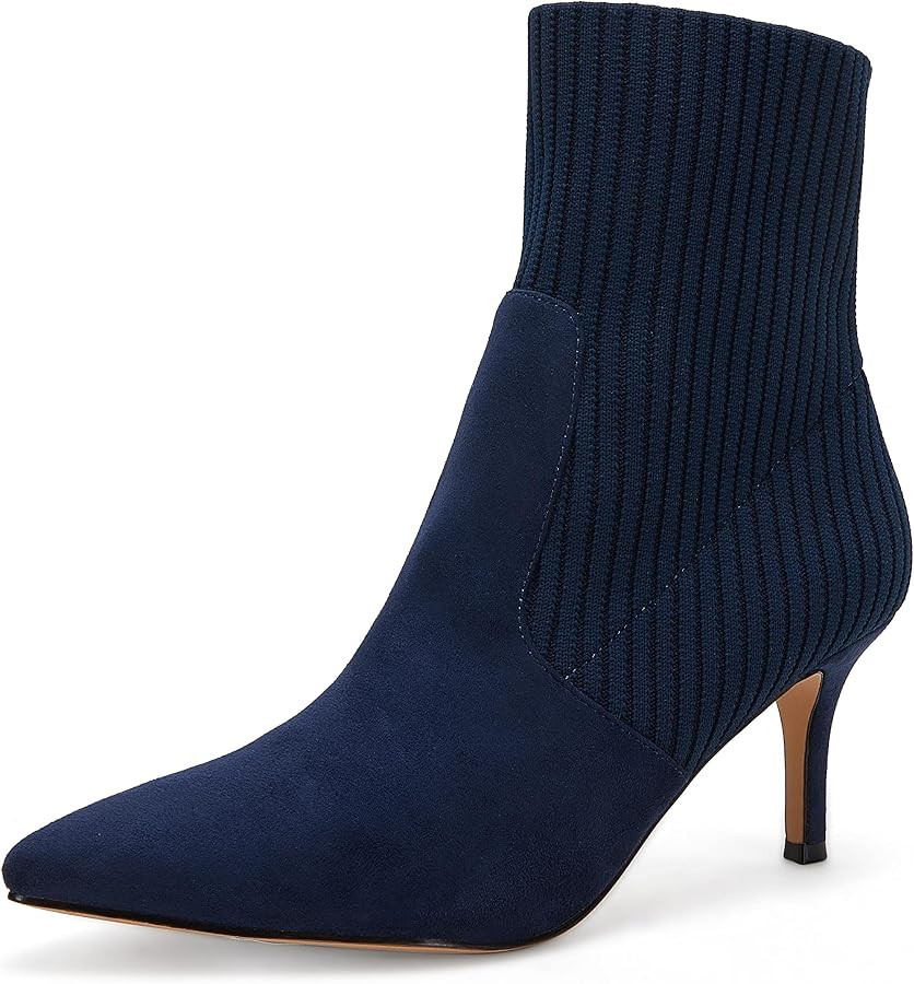 Coutgo Women's Pointed Toe Ankle Boots Stiletto Kitten Heel Knit Faux Suede Winter Sock Booties | Amazon (US)