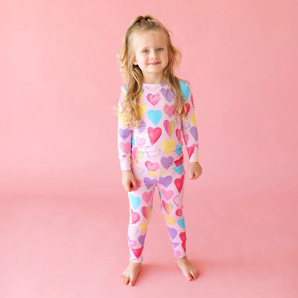 Hearts Pink Long Sleeve Toddler Pajamas | Love Queen | Posh Peanut