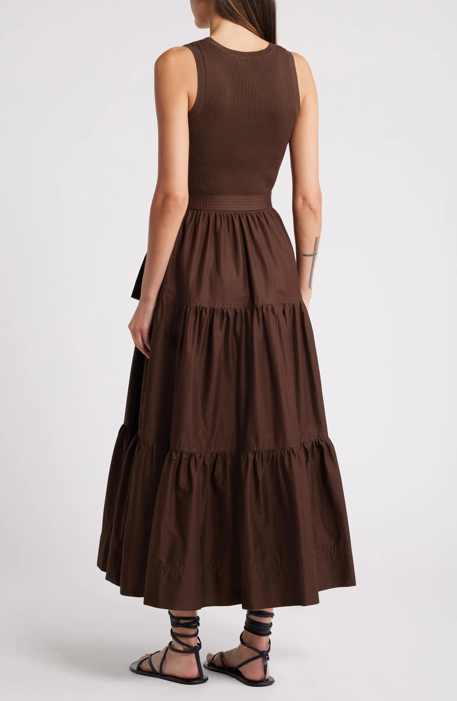 MOON RIVER Mixed Media Sleeveless Tiered Dress | Nordstrom | Nordstrom