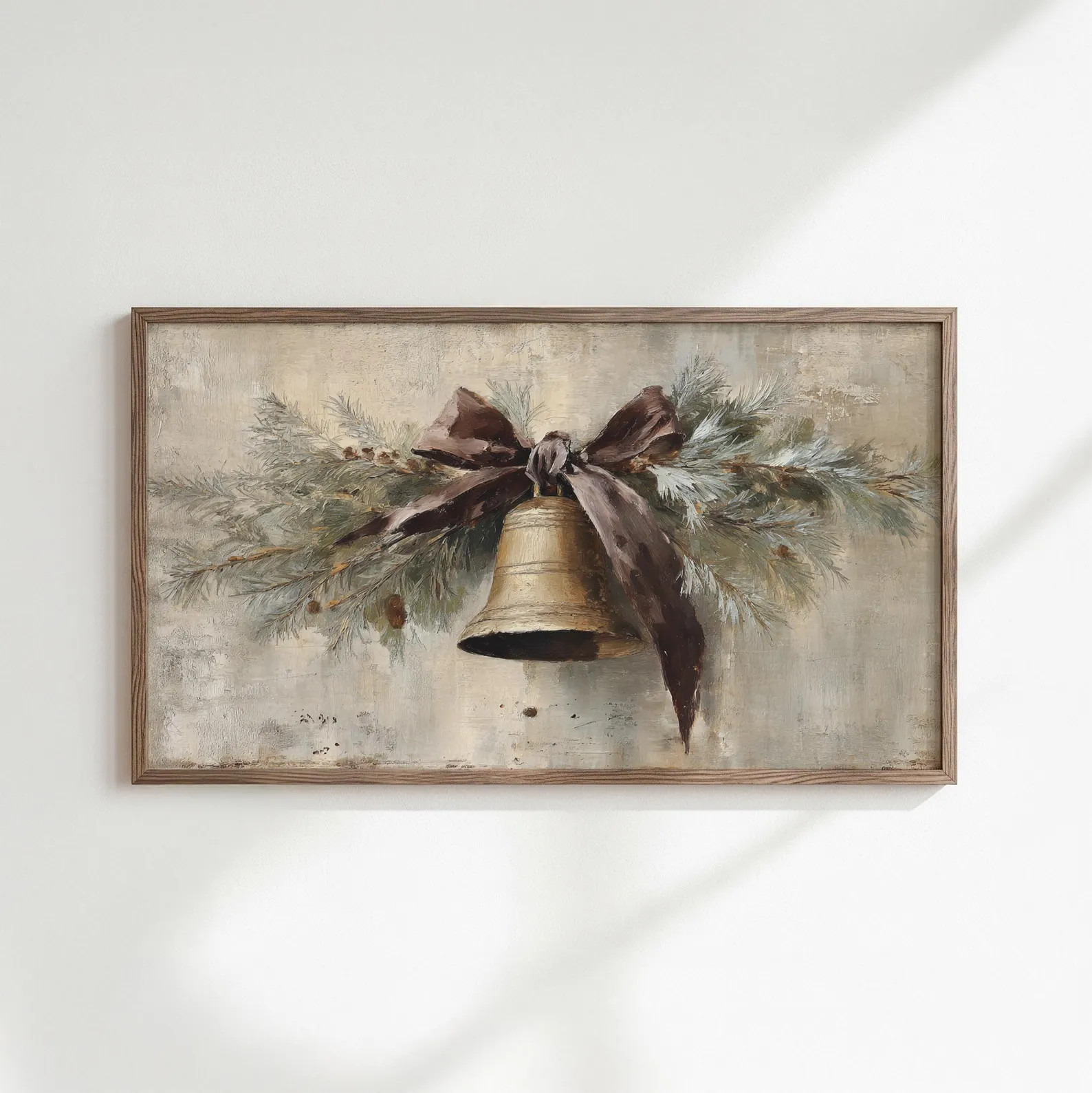Samsung Frame TV Art | Vintage Art | Christmas Art | Frame TV | Vintage Cedar Garland Brass Bell ... | Etsy (US)